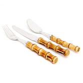 Bamboo Handle Dessert Set Silver