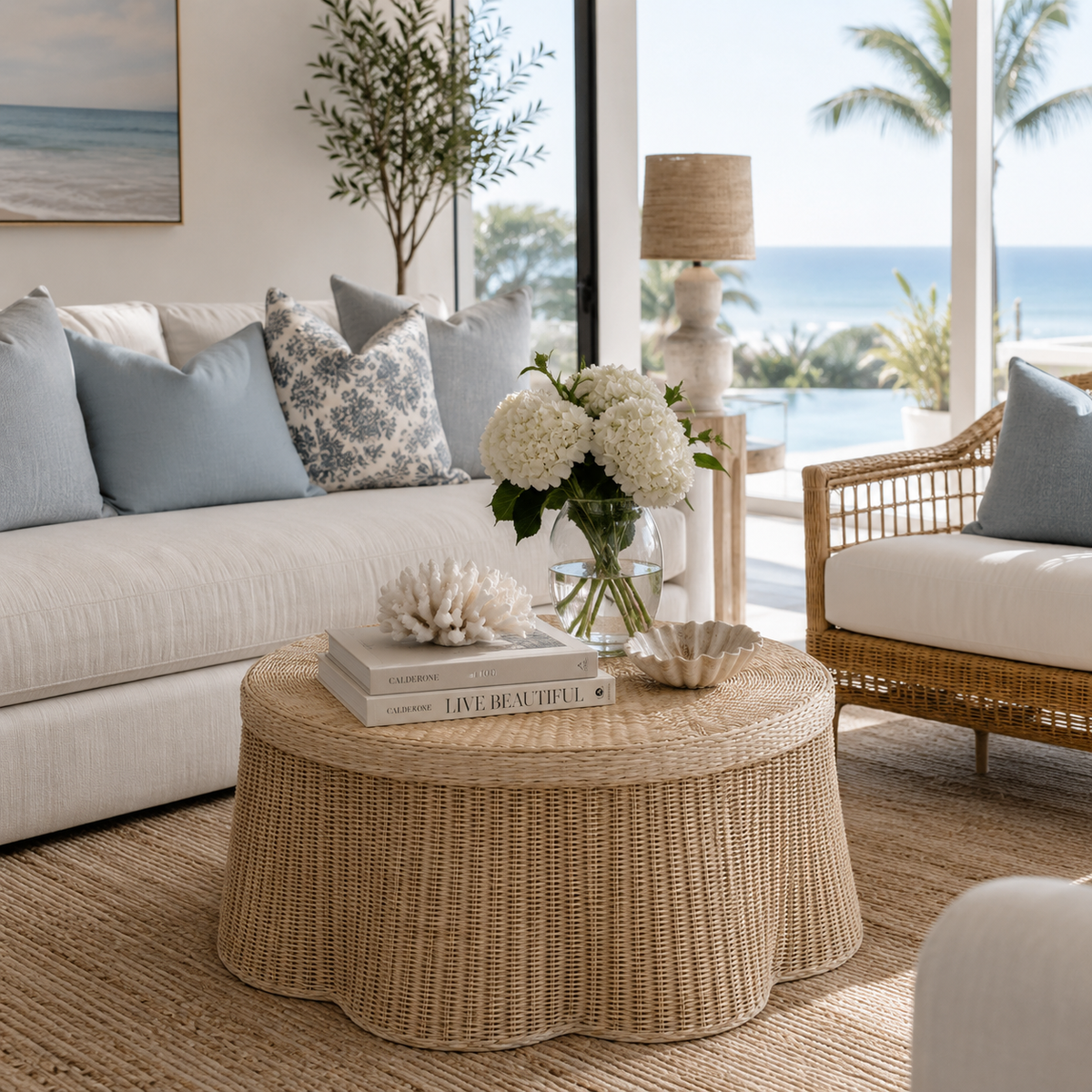 Rattan Scalloped Coffee Table