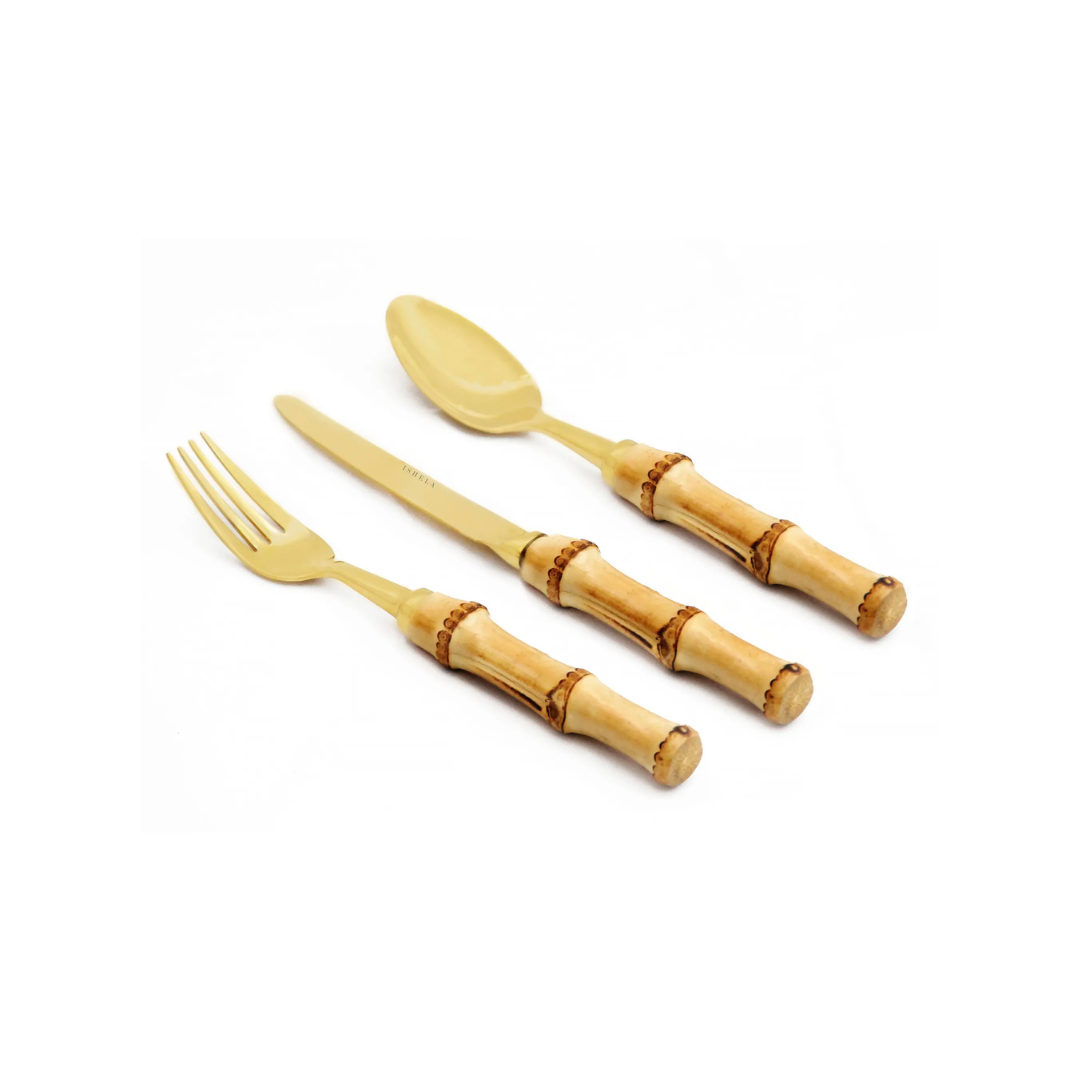 Bamboo Handle Dinner Set Gold