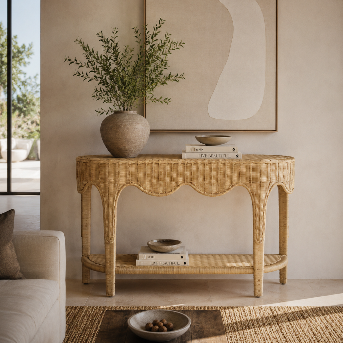 Rattan Scalloped Console Table Belgravia