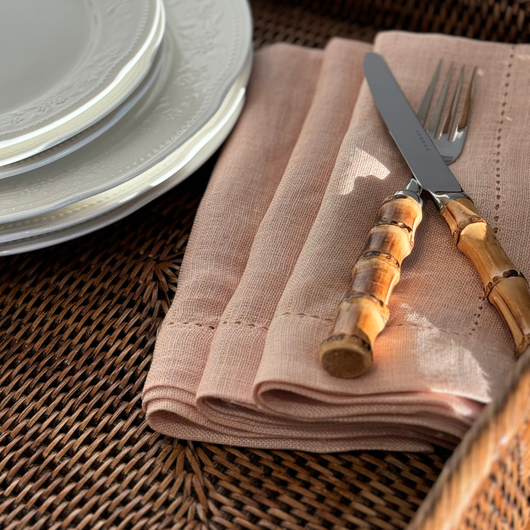 Bamboo Handle Dessert Set Silver