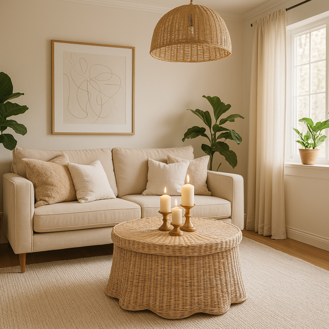 Rattan Scalloped Coffee Table