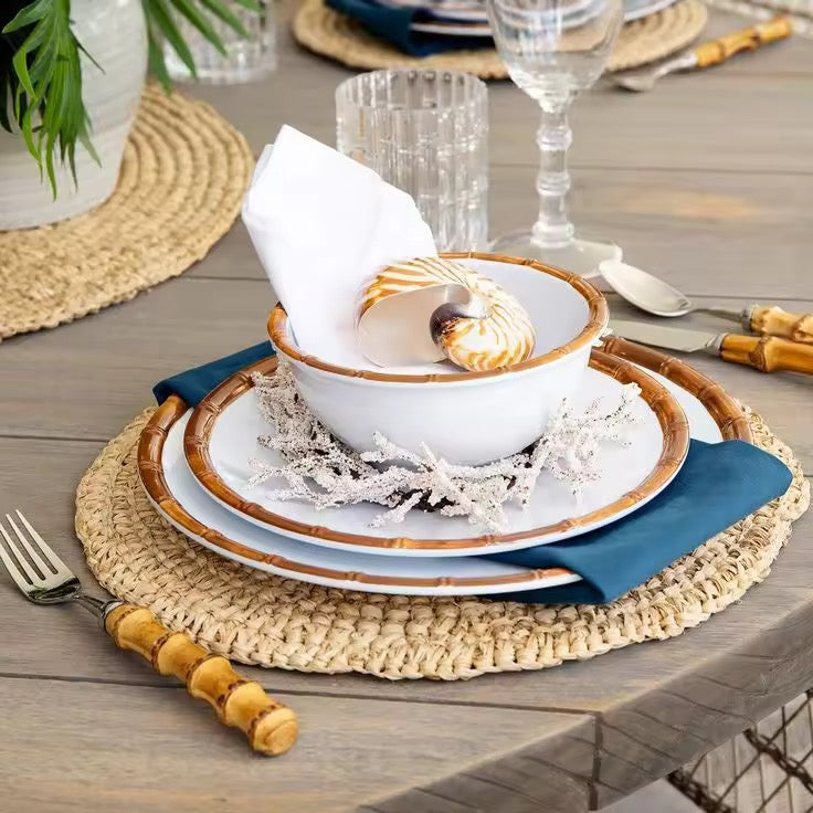 Bamboo Handle Dinner Set Silver