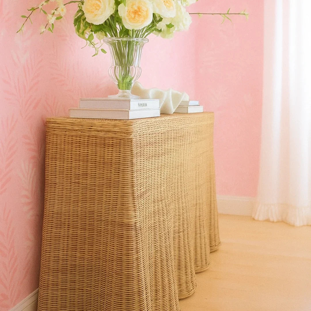 Rattan Scalloped Console Table